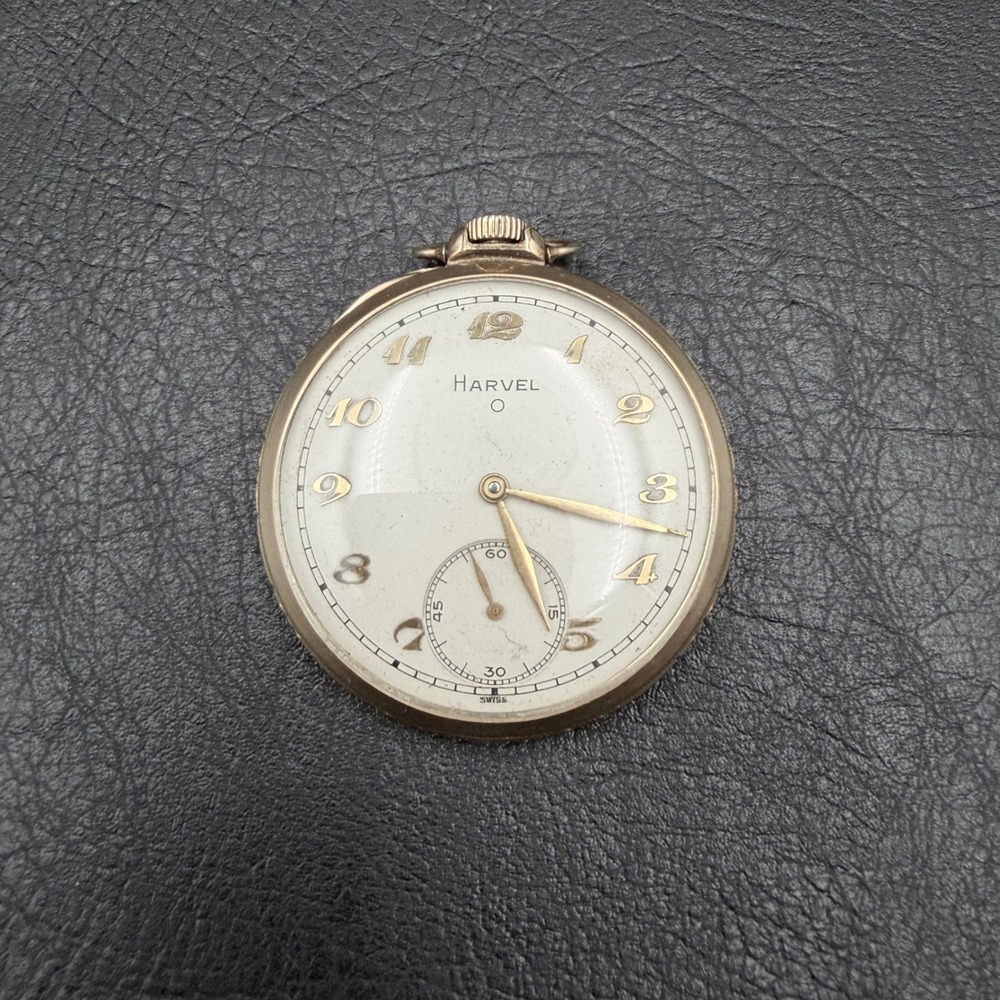 Vintage Harvel Pocket Watch Swiss 9 Jewels 10K RGP Stellar Case Open Face